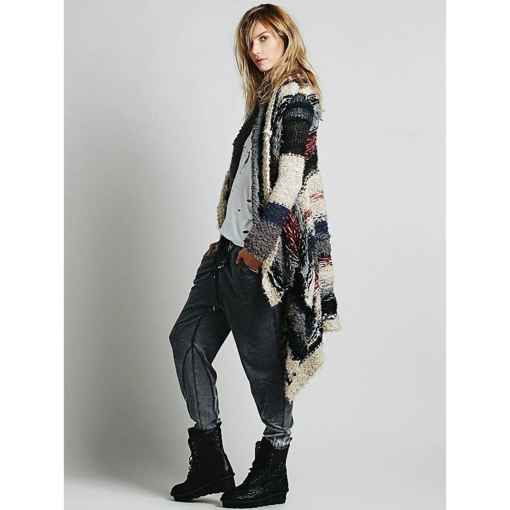 Free People Sloppy Joe Open Chunky Crochet Knit Cardigan Sweater Multicolor S